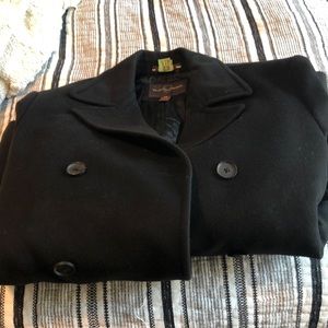 Black brown peacoat.